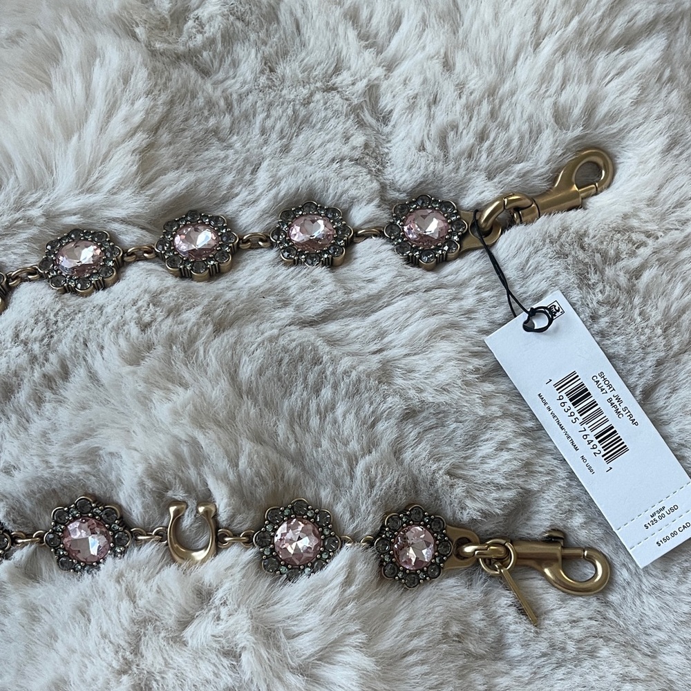 New never used Coach Pink Crystal Accent Strap with Antique Gold Hardware